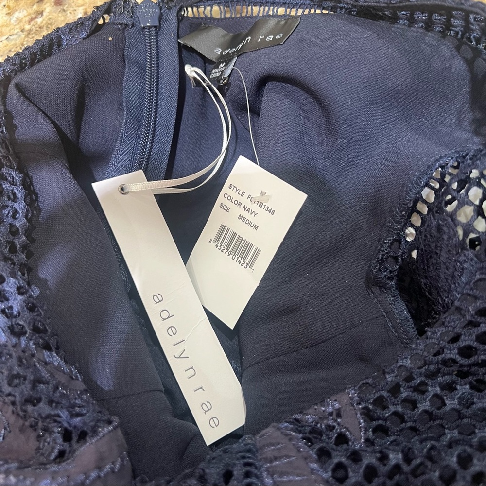 Adelyn Rae Navy Lace Floral Romper Medium - Picture 7 of 10